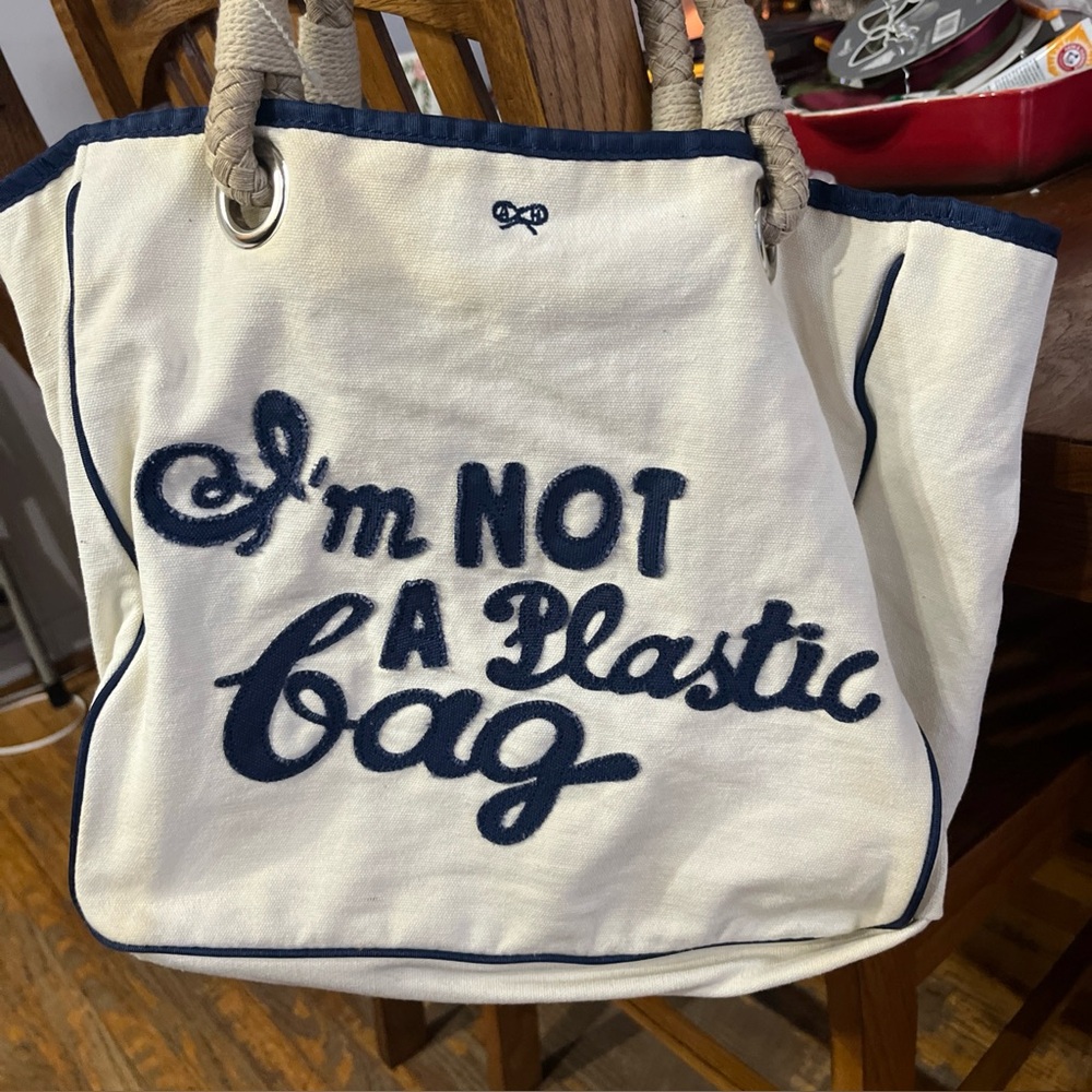 Anya Hindmarch White and Navy Tote Bag